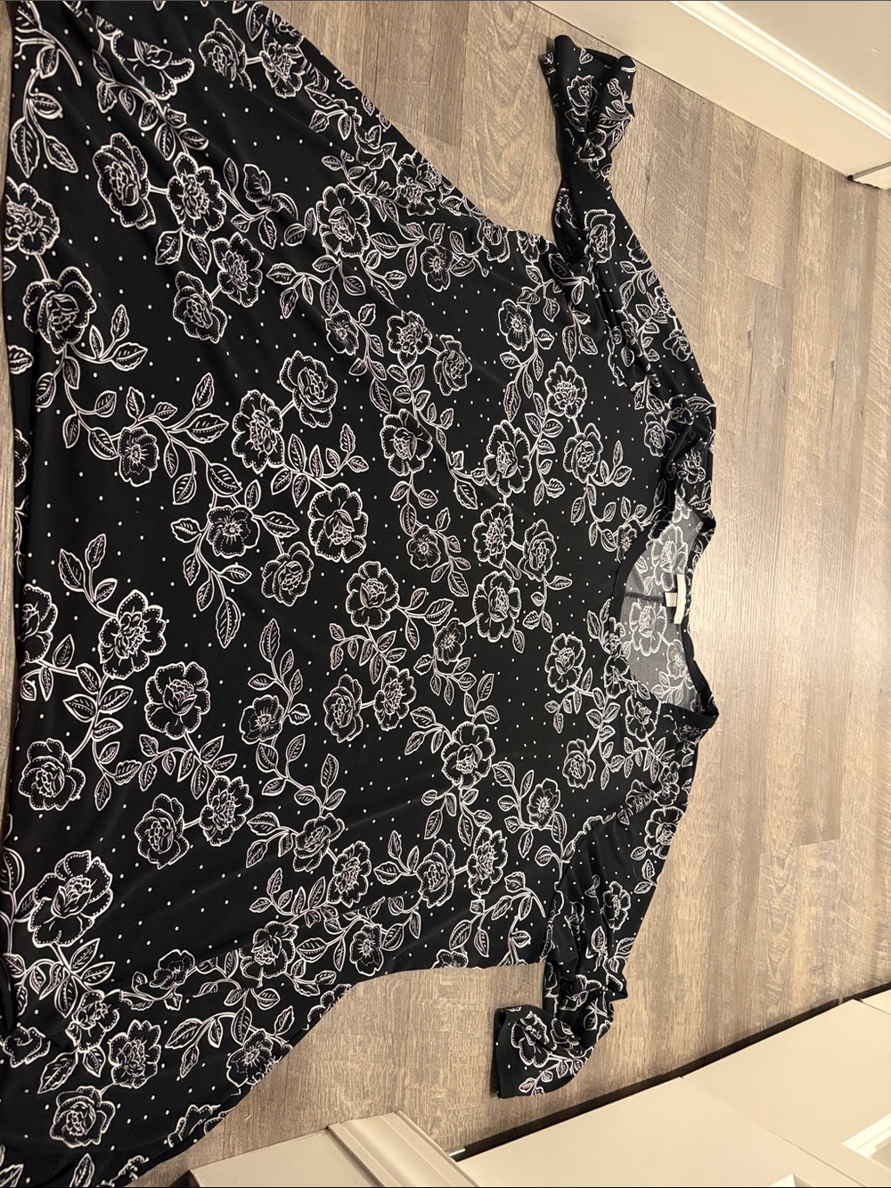 Woman Within Black Floral Long Sleeve Blouse